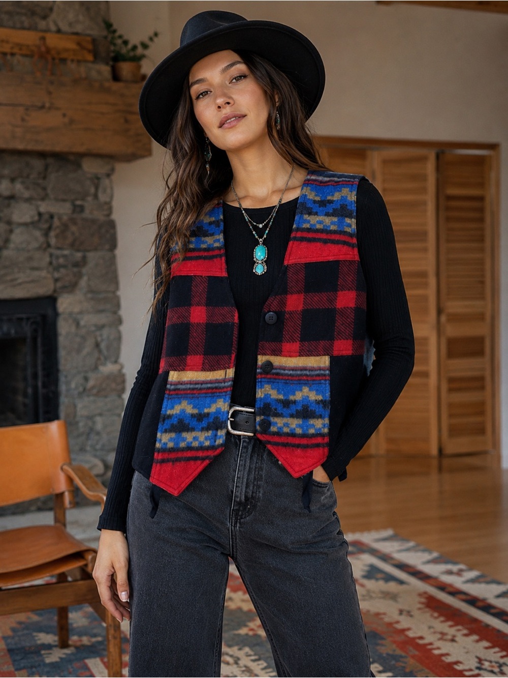 Vintage, Pendleton Style, Colourful Patterned wool Vest